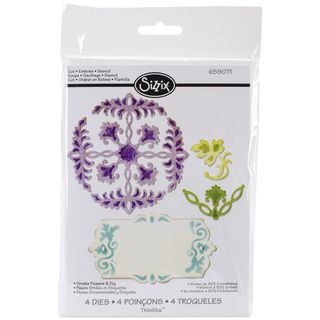 Sizzix Thinlits Dies 4/pkg ornate Flowers and Tag