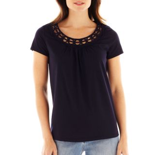 St. Johns Bay St. John s Bay Embellished Short Sleeve Top, Williamsburg Navy