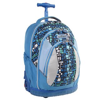 J World Sweet Blue Squares 17 inch Kids Ergonomic Rolling Backpack