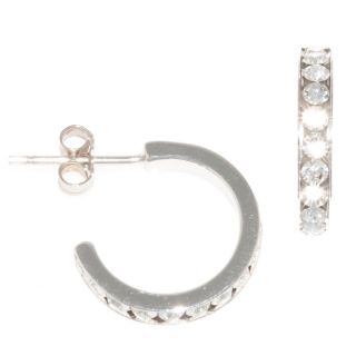 Bridge Jewelry Sterling Silver Crystal Hoop Earrings, Clear