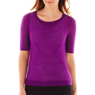 Worthington Short Sleeve Chevron Sweater, Purple, Womens