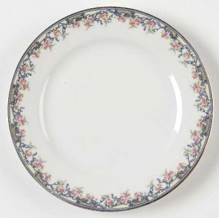 Noritake Richelieu Salad Plate, Fine China Dinnerware   Blue Band,Pink Roses,Lat
