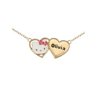 Girls Hello Kitty Personalized Name Two Heart Necklace, Yellow, Girls
