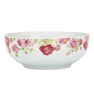 Kathy Ireland Home Blossoming Rose Vegetable Bowl By Gorham (White/ pink Materials StonewareCare instructions Microwave  and dishwasher safeService for One (1) Number of pieces One (1) vegetable bowl Dimensions 4 inches high x 9 inches in diameter )