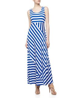 Quilted Stripe Jersey Maxi Dress, Cobalt Breeze/White Stripe