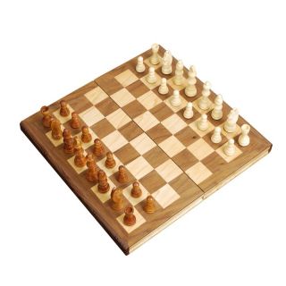 Walnut Veneer Folding Chess Set with Magnetic Closure Brown   3286