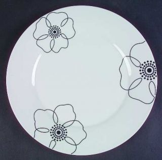 Pier 1 Mod Petal Dinner Plate, Fine China Dinnerware   Black Outline Floral,Rim,