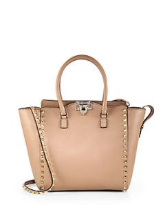 Valentino Rockstud Smooth Leather New Tote   Taupe