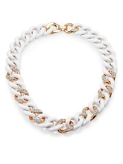 ABS by Allen Schwartz Jewelry Silicone Pave Chain Link NecklaceWhite   Gold Whit