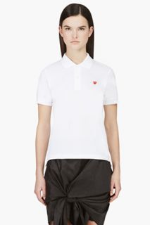 Comme Des Garons Play White Heart Patch Polo Shirt