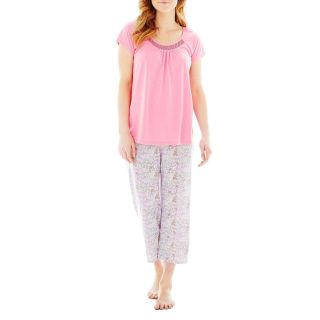 Earth Angels Short Sleeve Shirt and Capris Pajama Set, Pink, Womens
