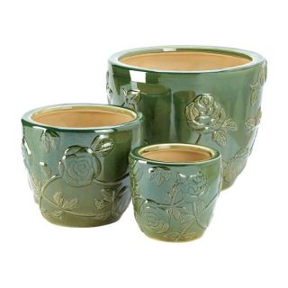 Zingz & Thingz Green Rose Planters   Set of 3   57070029