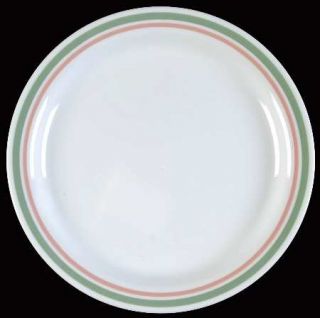 Corning Heather Salad Plate, Fine China Dinnerware   Corelle,Pink&Green Bands,Wh