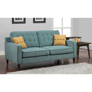 Jackie Aqua Sofa With French Yellow Button Pillow
