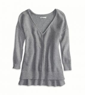 Delray Grey AE Drapey V Neck Sweater, Womens L
