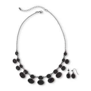 Black Stone Necklace & Earrings Set