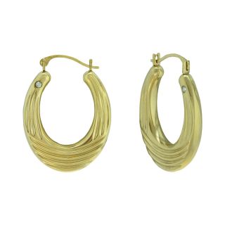 14K Yellow Gold Textured Hoop Earrings, Womens