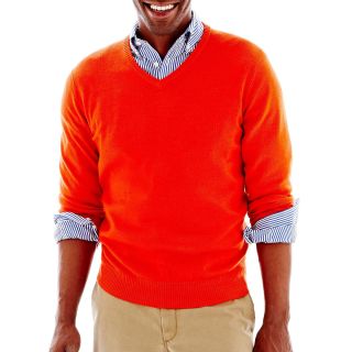 Merino V Neck Sweater, Orange, Mens