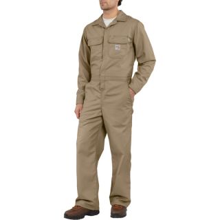 Carhartt Flame Resistant Twill Unlined Coverall   Khaki, 54 Inch Waist, Short