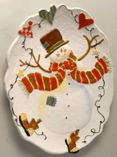 Celebrate Snowman 17 Sculpted Oval Serving Platter, Fine China Dinnerware   Sus