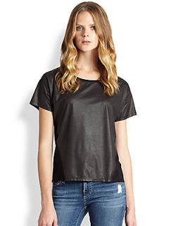ADDISON Faux Suede Front Stretch Jersey Tee   Black