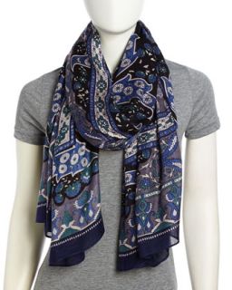 Paisley Voile Scarf, Navy