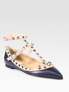 Valentino Leather Rockstud Cage Flats