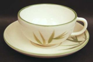 Winfield Bamboo (Round) Flat Cup & Saucer Set, Fine China Dinnerware   Green Bam