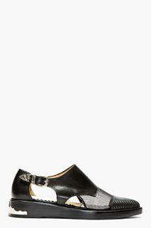 Toga Pulla Black Leather Cut_out Pointed Shoes