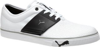 Mens PUMA El Ace Leather   White/Black/Metallic Silver Fashion Sneakers