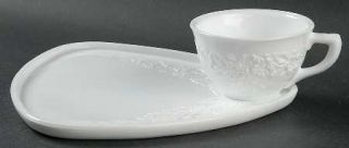 Indiana Glass Indiana Custard White Snack Plate and Cup Set   White,Flower&Leaf,