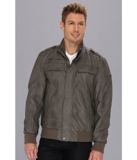 Calvin Klein Faux Leather Bomber Jacket Mens Jacket (Gray)