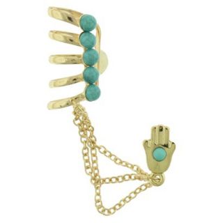 Womens Chain Cuff with Hamsa Stud Earrings   Gold/Turquoise