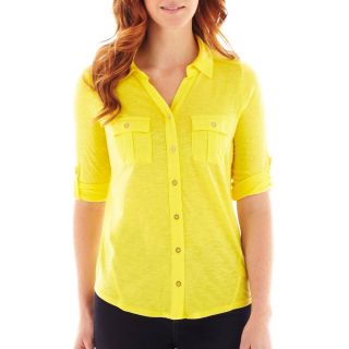 LIZ CLAIBORNE 3/4 Sleeve Knit Shirt   Tall, Yellow, Womens