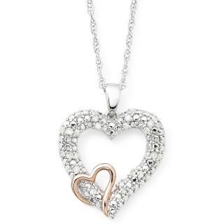 ONLINE ONLY   1/5 CT. T.W. Diamond Double Heart 2 Tone Sterling Pendant, Womens