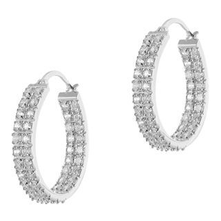 CZ by Kenneth Jay Lane Pave Double Row Hoop Earrings, Womens