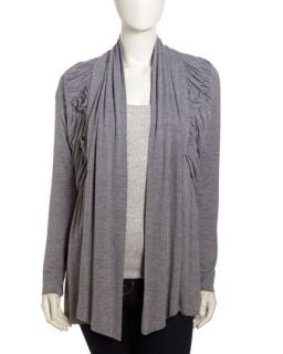 Open Front Ruched Cardigan, Medium Heather