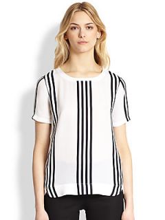 Theory Katsley Silk Striped Tee   Ivory Uniform