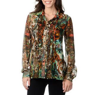 Grace Elements Womens Sheer Animal Print Blouse With Cami