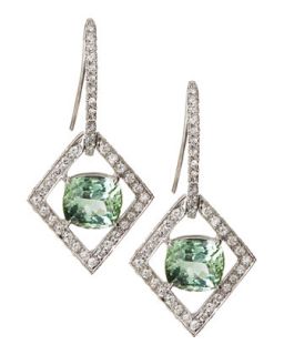 Diamond Framed Green Tourmaline Drop Earrings