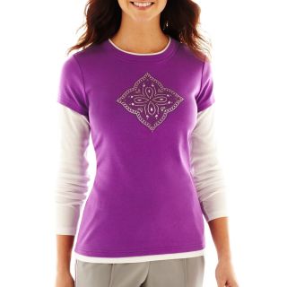 Made For Life Long Sleeve Layered Tee, Bright Violet/whit, Womens