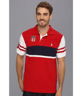 U.S. Polo Assn Color Block Polo with Small Pony Mens Short Sleeve Pullover (Red)