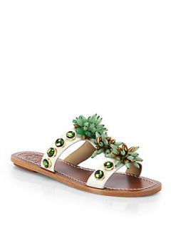 Tory Burch Sydney Beaded Leather Sandals   Ivory