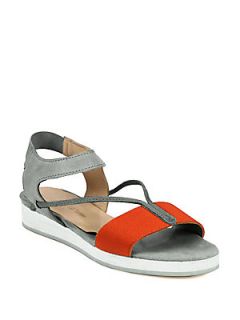 Canvas/Suede Flat Sandals   Earth
