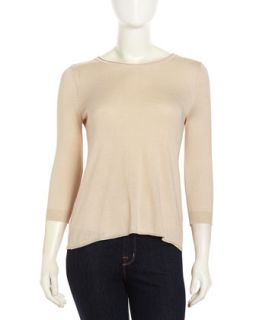 Three Quarter Open Back Jersey Knit Sweater, Ivory