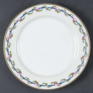 M Redon Rdn1 Salad Plate, Fine China Dinnerware   Pink Roses, Green Vine, Blue L