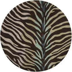 Hand tufted Brown/blue Zebra Animal Print Retro Chic Rug (8 Round)