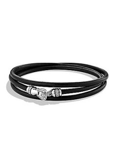 David Yurman Cable Buckle Triple Wrap Bracelet in Black with Diamonds   Black Si