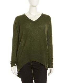 Slouchy Dolman Sleeve Hi Lo Sweater, Forest Green