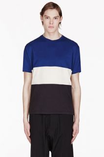 Marc By Marc Jacobs Blue And Black Colorblocked T_shirt